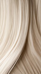 Naklejka premium Sleek Platinum Blonde Hair Flowing Over a Clean Monochrome Background, Shimmering Under Soft Light. Copy space. Generative AI