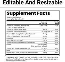 Supplement facts Label design template for food content. Vector serving, fats and diet calories list for fitness healthy dietary supplement, protein sport nutrition facts