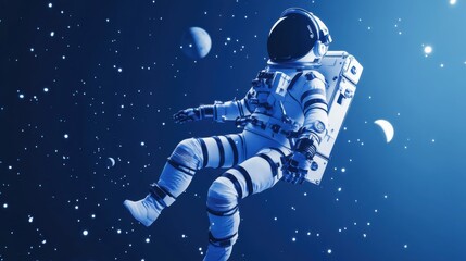 Astronaut Floating in Space with Stars and Planets in Background