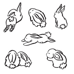 Hare black linear sketch isolated on white background. Cute bunny rabbit in continuous linear drawing style. Rabbits for Easter. Vector illustration.