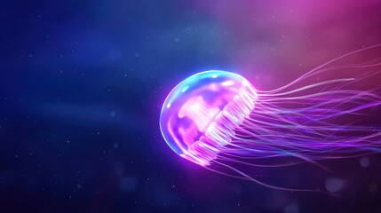 Glowing Comb Jelly Drifting in Deep Ocean