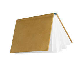 Flying yellow hardcover book on white background