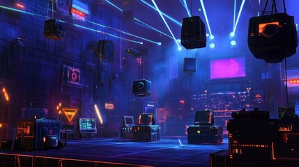 Futuristic Cyber Stage with Neon Lighting