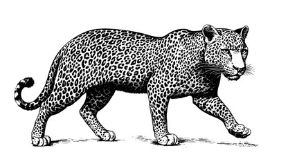 Fototapeta premium Vintage hand-drawn leopard illustration featuring detailed engraving style for design projects