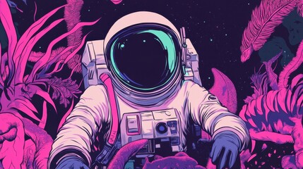 Astronaut Exploration in Vibrant Alien Jungle Environment