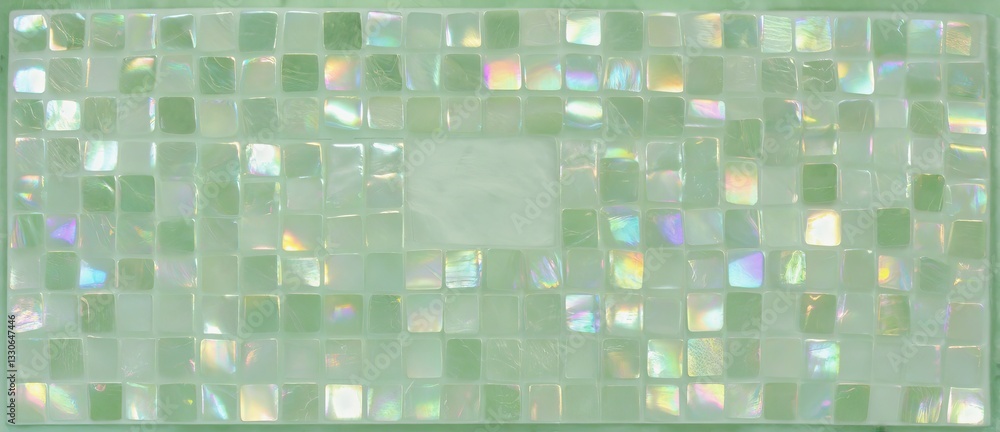 Poster intricate pearl tile abstraction with subtle reflections and light interplay in a calm green palette