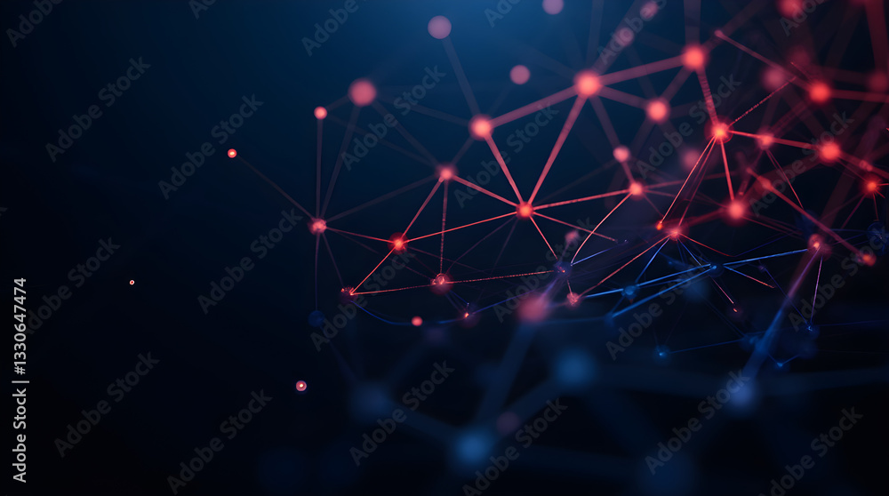 Poster digital abstract technology network red blue nodes background