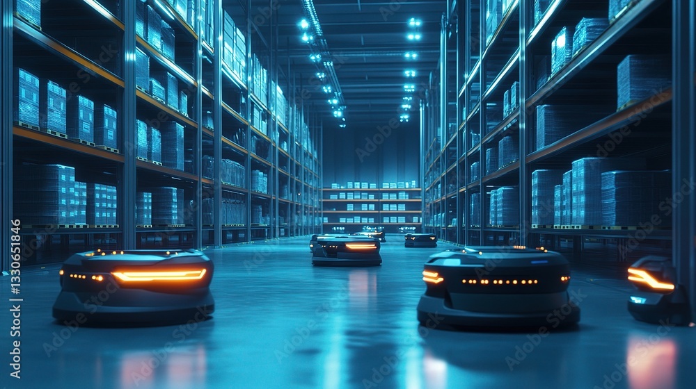 Poster smart warehouse automation with ai powered robots in action