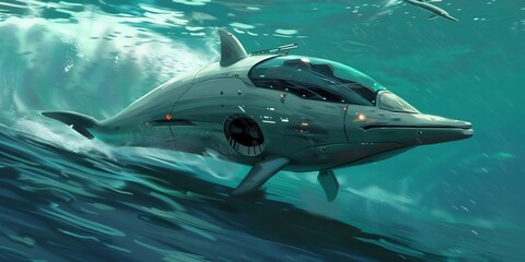 Fototapeta premium Logistics transport vehicle infused teamwork endurance of dolphin streamlined shape allowing navigate through dangerous territory ease advanced guidance system mimicking echolocation efficiently