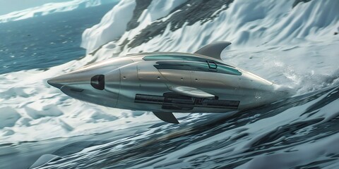 Fototapeta premium Logistics transport vehicle infused teamwork endurance of dolphin streamlined shape allowing navigate through dangerous territory ease advanced guidance system mimicking echolocation efficiently