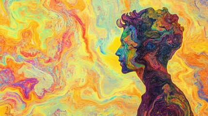 Vibrant Abstract Portrait – Psychedelic Art with Swirling Colors