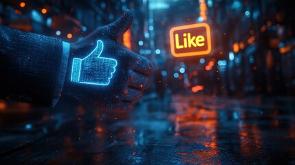 Digital Thumbs Up Hand with Like Text