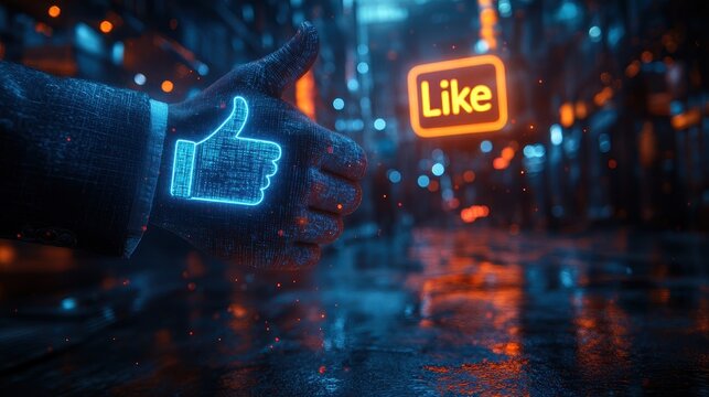 Digital Thumbs Up Hand with Like Text