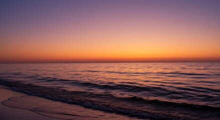 Fototapeta premium Serene ocean sunset glows warm purple hues. AI Generated