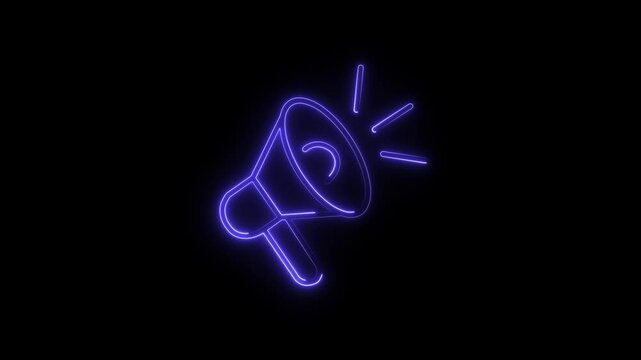Glowing neon Megaphone icon icon isolated on black background. HD Video motion graphic animation