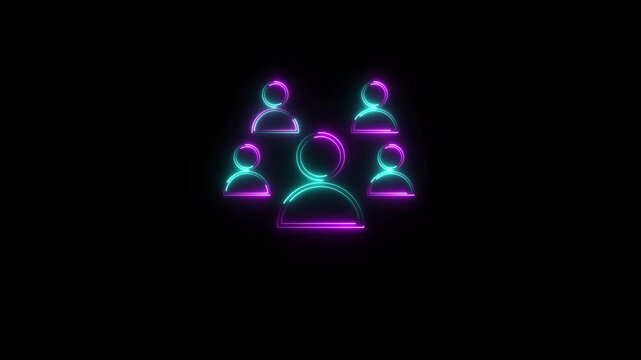Glowing neon Team member icon isolated on black background. HD Video motion graphic animation