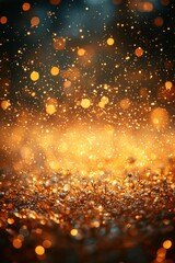 Obraz premium Sparkling golden light dances in the air during twilight amidst lush greenery in a tranquil outdoor setting