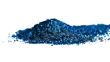 Small mountain of blue glitter particles sparkling on a transparent background