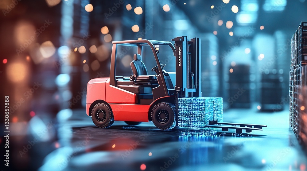 Poster realistic ai-generated forklift in warehouse loading pallets scene