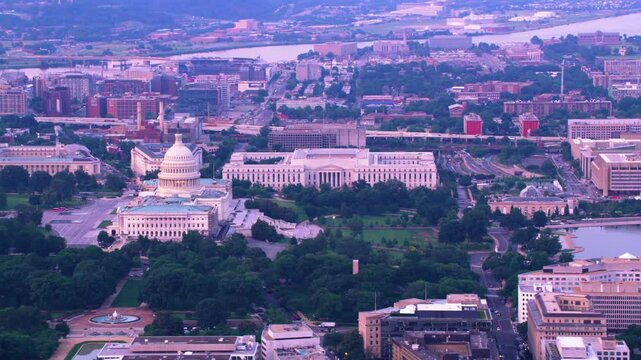 Aerial view of the city of Washington DC, the capital of the United States