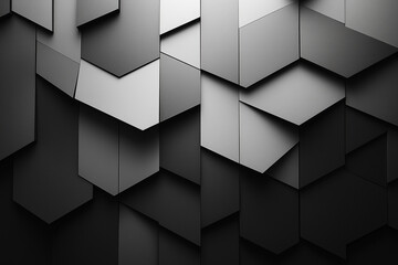 Abstract geometric shapes interlocking and overlapping in various shades of gray and black, offering a sleek, modern look.
