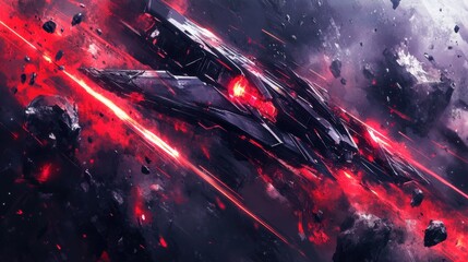 Futuristic Spacecraft in Cosmic Battle Scene Amidst Cosmic Debris