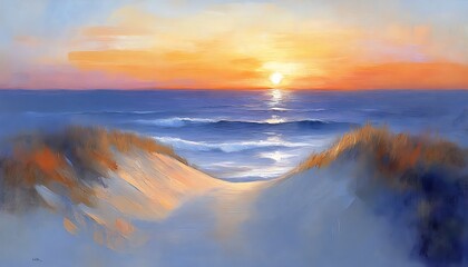 Coastal Dune Sunset Painting.