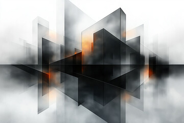 Abstract geometric shapes interlocking and overlapping in various shades of gray and black, offering a sleek, modern look.