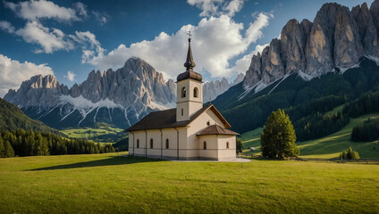 St. Magdalena Church in the Dolomites, Italy.