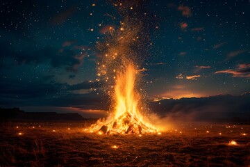 Mesmerizing Firecamp Sparks Lighting Up the Midnight Sky