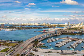 Aerial view on MIami Port bridge, Florida, USA