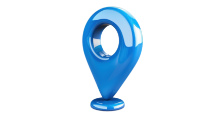 Blue location pin icon showing accurate global positioning on transparent background