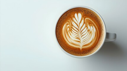 cappuccino with a leaf pattern in a white cup