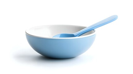 A breakfast bowl with blue spoon isolated