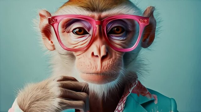 Stylish Monkey in Colorful Suit with Glasses