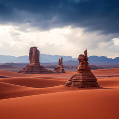 Lost in the Vast Expanse: Ancient Monuments Amidst a Desert Sunset