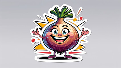 Naklejka premium sticker cute happy cartoon onion drawn , flat design illustration