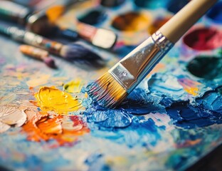 Fototapeta premium Artist's palette with paint and brush (1)