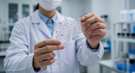 Scientist Examining Bioplastic Sample in a Laboratory