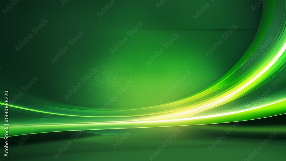 Poster dynamic green presentation background with light trails and flowing curves