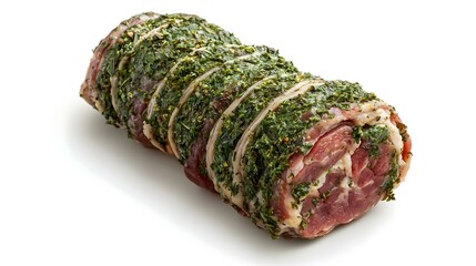 Top view of Italian porchetta pork meat roll