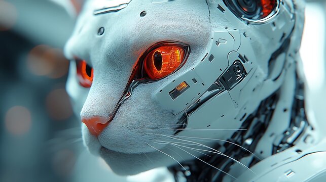 Advanced AI cyber cat futuristic robotic pet smart technology image