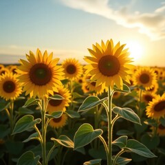 Obraz premium Sunflowers Field at Sunset (1)