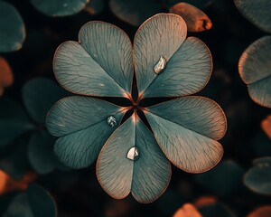 A detailed image showing a five leaved plant with droplets