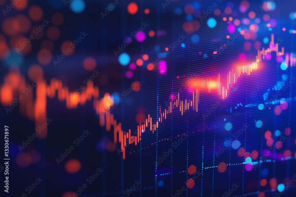 Poster abstract financial graph with uptrend line and arrows in the stock market on blue color background. 