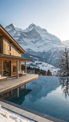 Fototapeta premium Luxury Alpine Chalet with Infinity Pool and Mountain View - Exclusive Ski Resort Retreat