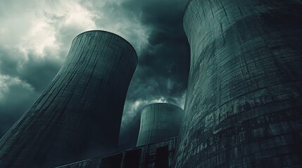 Gigantic Cooling Towers of a Nuclear Power Plant Under Dramatic Sky