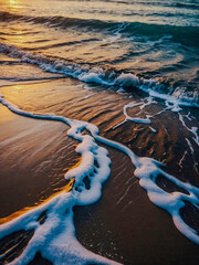 Sunset-kissed ocean waves rolling gently onto the shore.