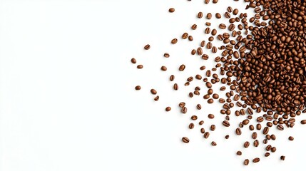 Naklejka premium Brown coffee beans on a white background