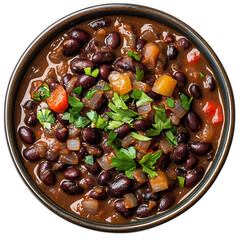 A Bowl of Cuban Black Beans with Vegetables Isolated on Transparent Background
